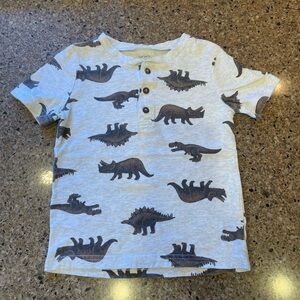 Carter's Light Gray Short Sleeve Henley with Brown Dinosaur Print